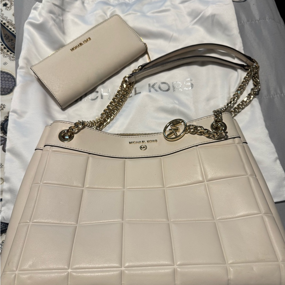Michael Kors Cream Quilted Shoulder Bag and Wallet